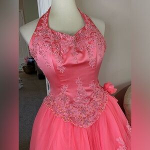 Mary’s coral pink Quinceañera dress